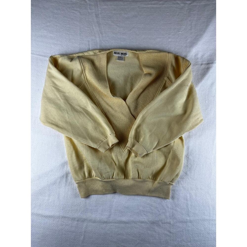 Womens Nok Nok Sweater L Excellent Cream V-Neck Pull Over Vintage